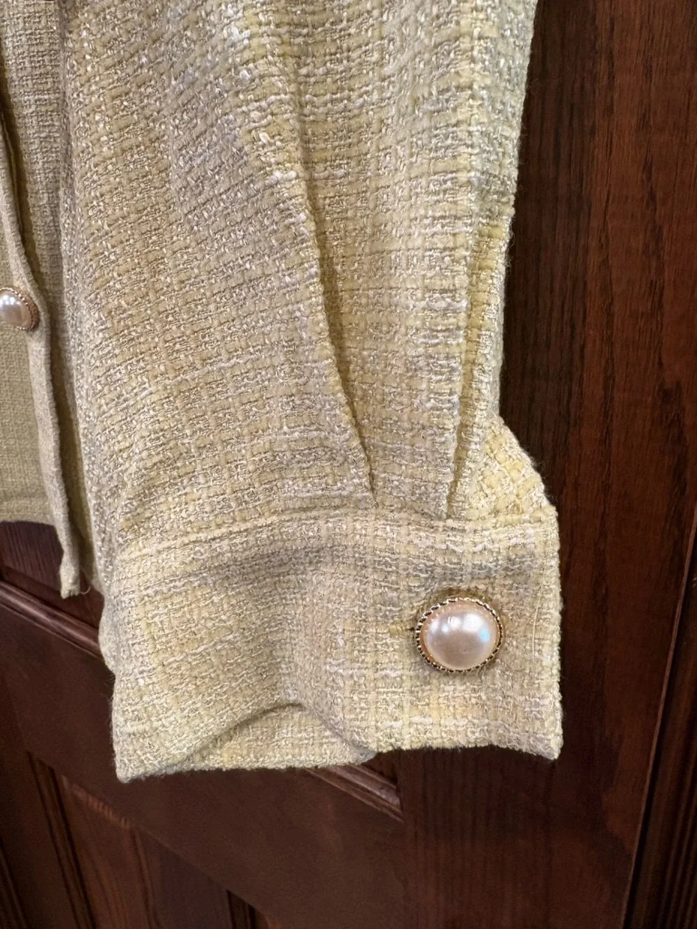 Andrée by Unit $54 NWT Daydreams Yellow Tweed Pearl Shacket 1X P2P 26-27” - Picture 7 of 10
